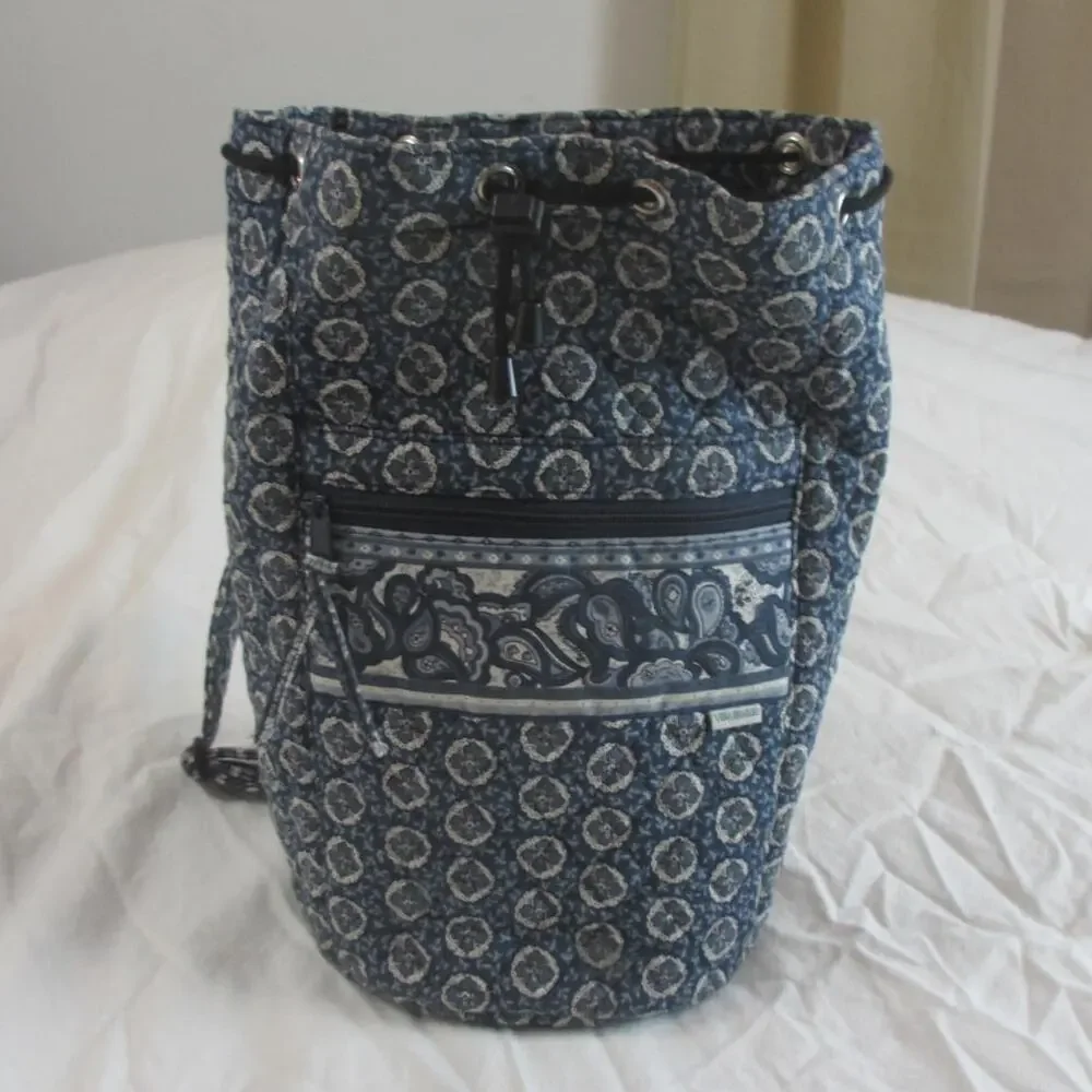 VTG Vera Bradley Designs Indigo Blue Dot Sling Backpack Made in the USA